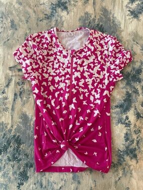 Mott50 Pink and White Butterfly-Print Swim Coverup